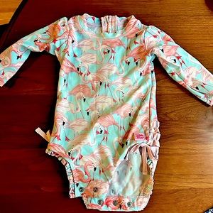 Rufflebutt flamingo rashgaurd swimsuit/bathing suit 6-12month